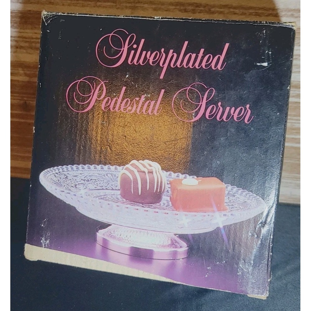 NIB Silverplated Pedestal Server - 6 inch Crystal Candy Dish